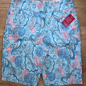 My Michelle Bright Blue Floral Stretch Bermuda Shorts